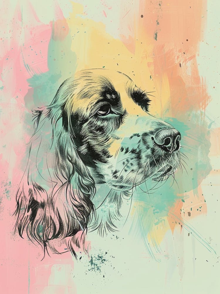 Springer Spaniel Dog Pastel Line Illustration  3