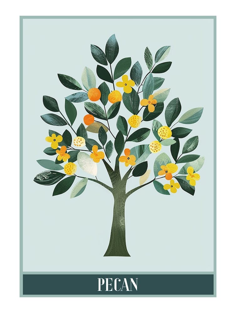 Pecan Tree Flat Illustration 4 Poster