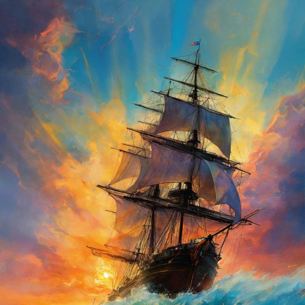 Sailing Ship At Sunset