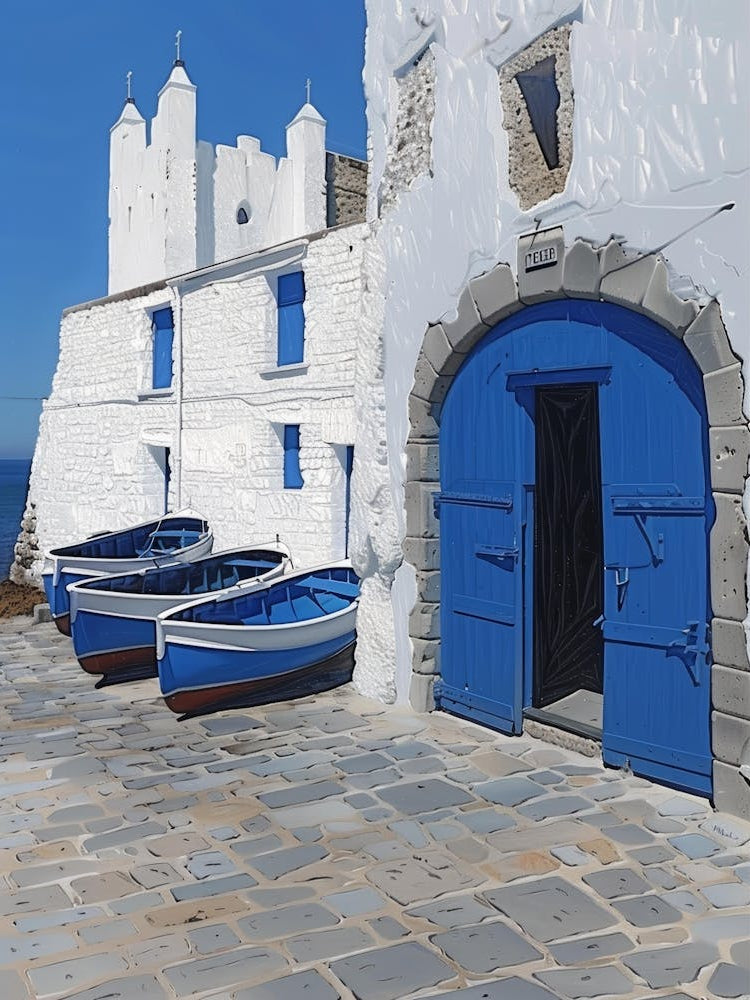 Blue Boats On The Beach