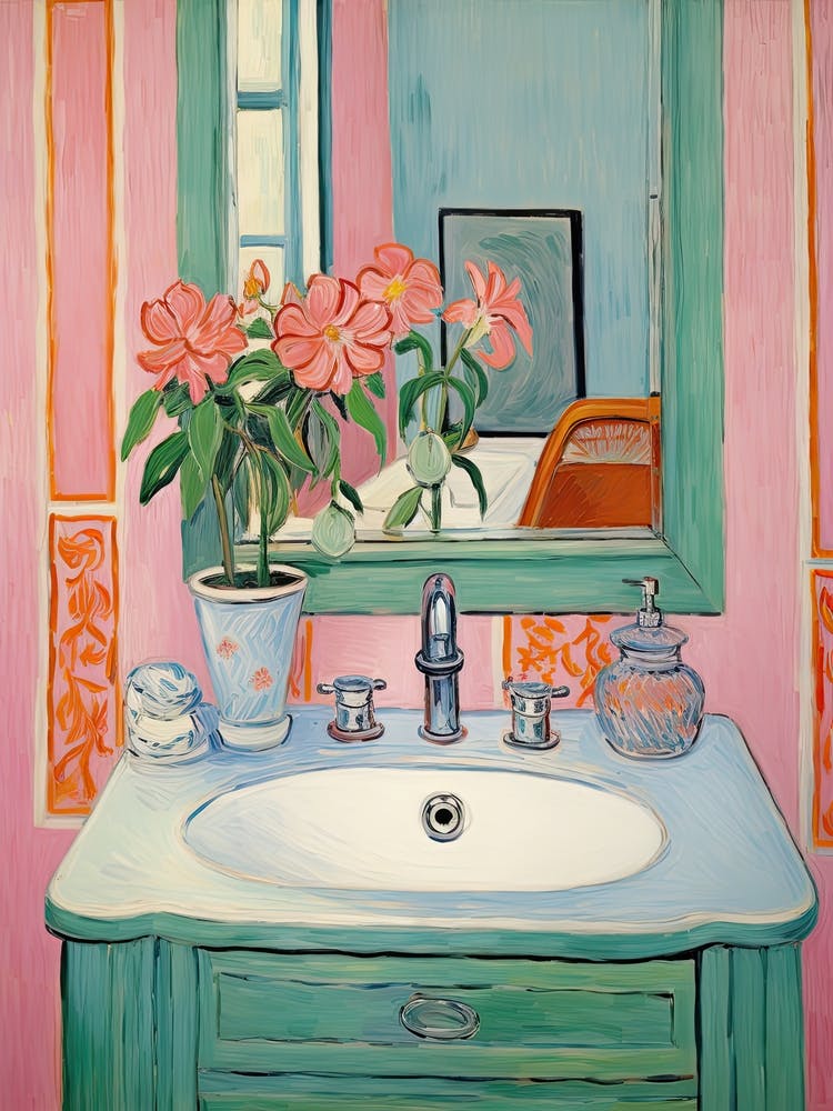 Bathroom Vanity Painting With A Cosmos Bouquet 2