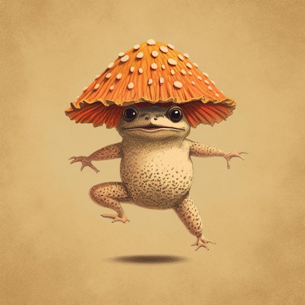 Alberner Frosch mit Pilz - Quadrat
