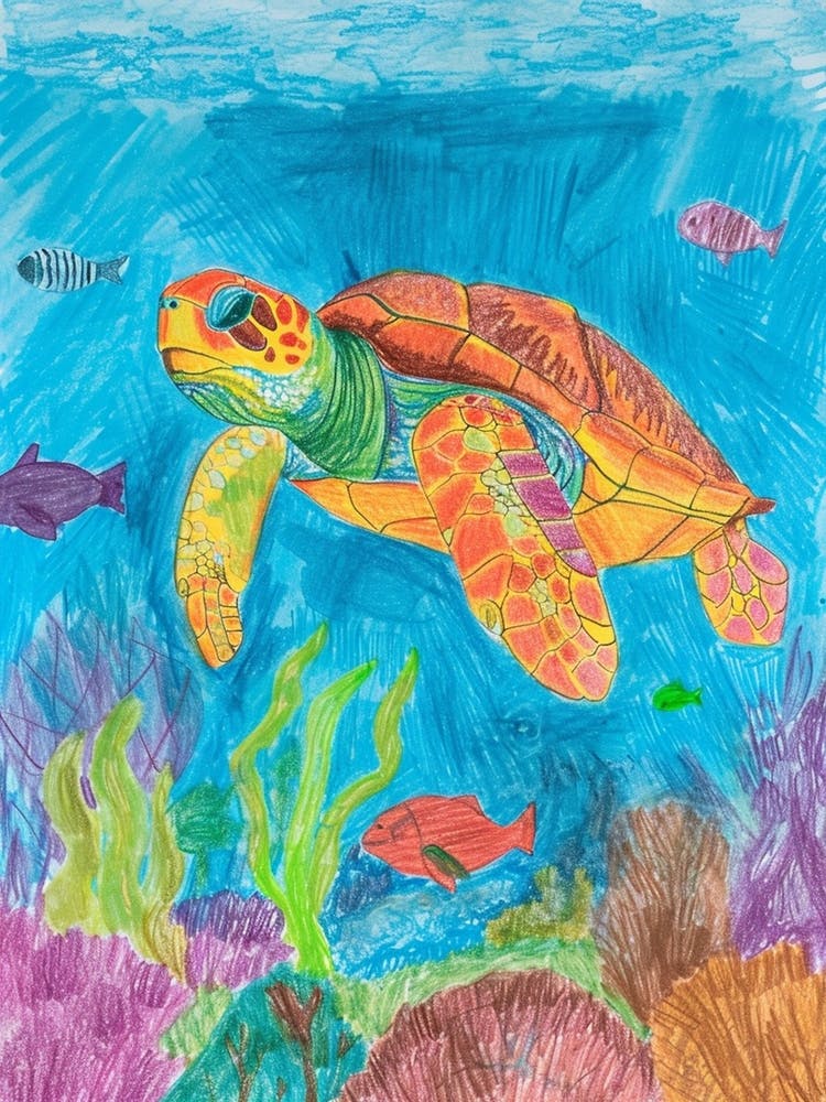Pencil Scribble Sea Turtle In The Ocean 1