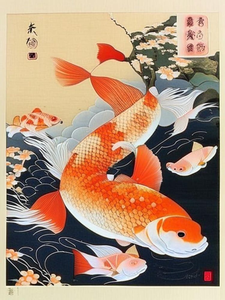 Kawarimono Koi Fish Ukiyo E Style Japanese