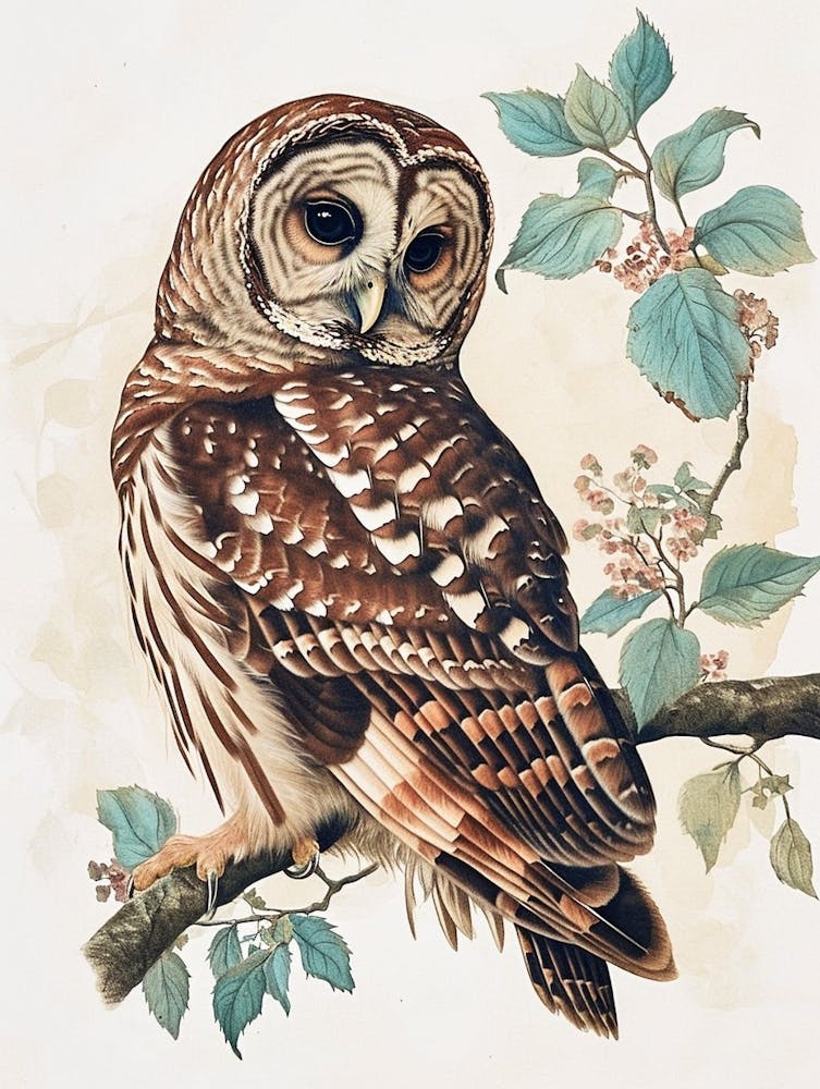 Barred Owl Vintage Illustration 4