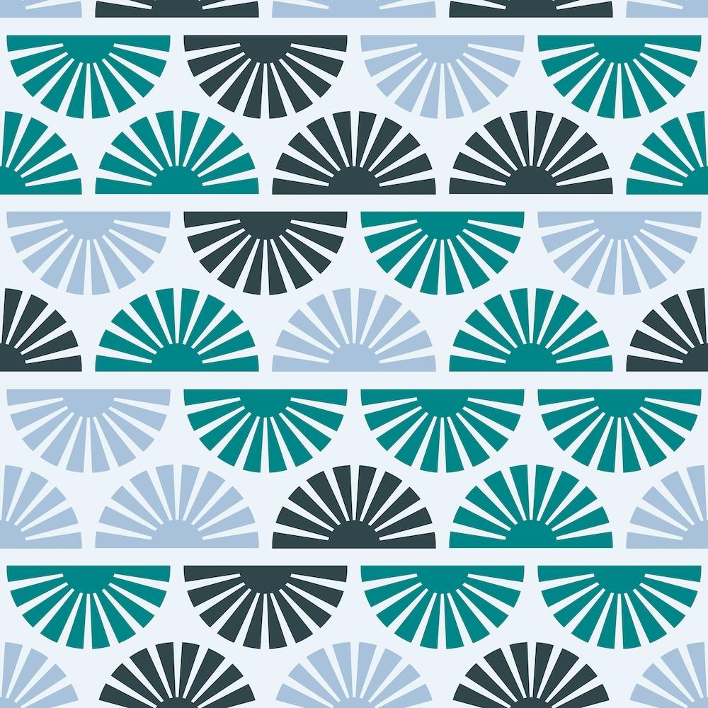 Geometric Pattern With Blue And Green Sunrise On Light Blue Square