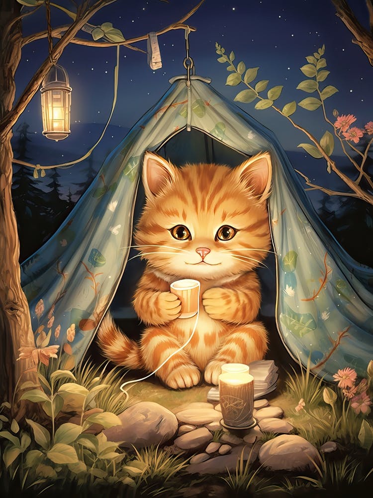Kawaii Cat Drawings Camping 3
