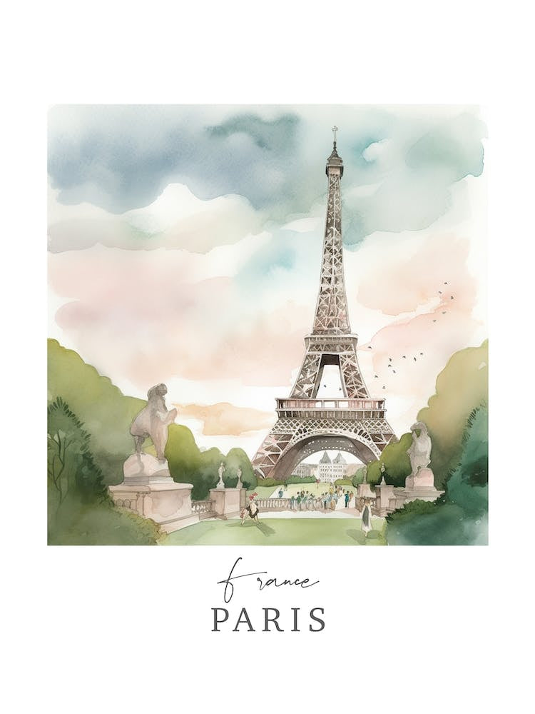 France, Paris Storybook 7 Travel Poster Watercolour
