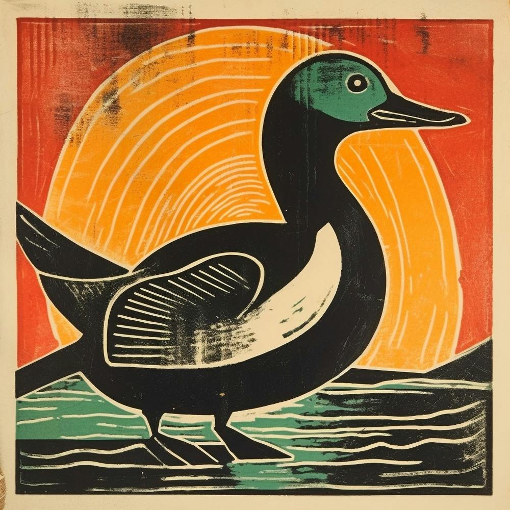 Retro Bird Lithograph Mallard Duck 4