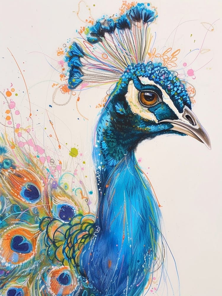 Scribble Colourful Portrait Of A Peacock