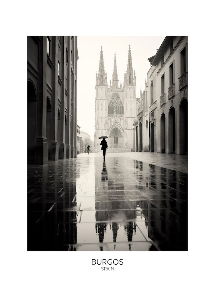 Poster Of Burgos, Spain, Black And White Analogue Photography 3