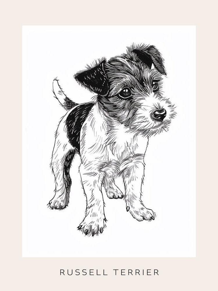 Russell Terrier Dog Line Sketch 4 Poster