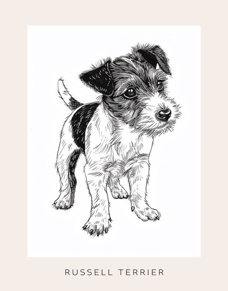 Russell Terrier Dog Line Sketch 4 Poster