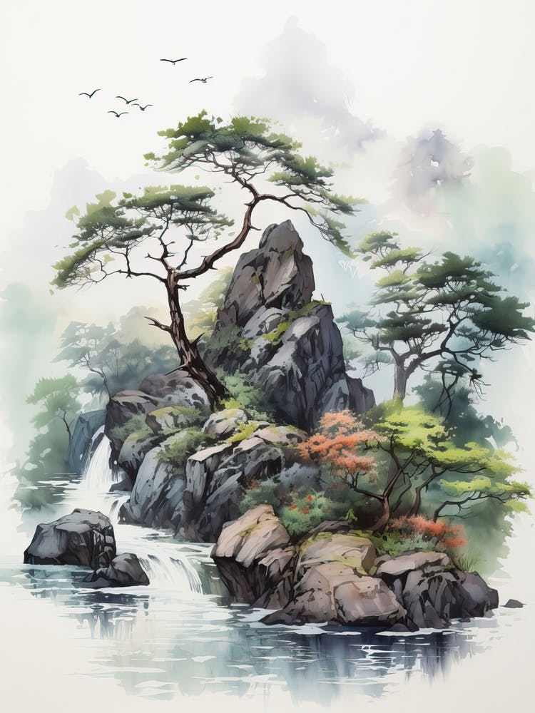 Aogashima Island In Tokyo, Japanese Brush Painting, Ukiyo E, Minimal 4