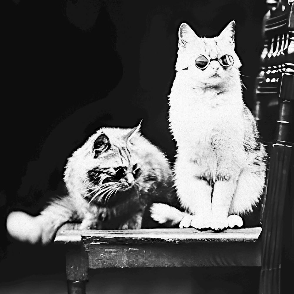 Cats Wearing Sunglasses, Vintage Black and White Old Photo