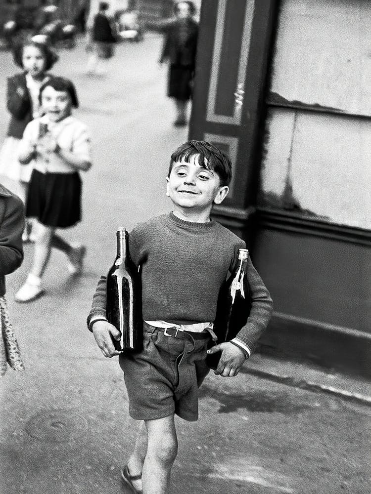 Little Boy With Bottles of  Wine, Vintage Black and White oLd Photo, Funny, Bar Cart Decor