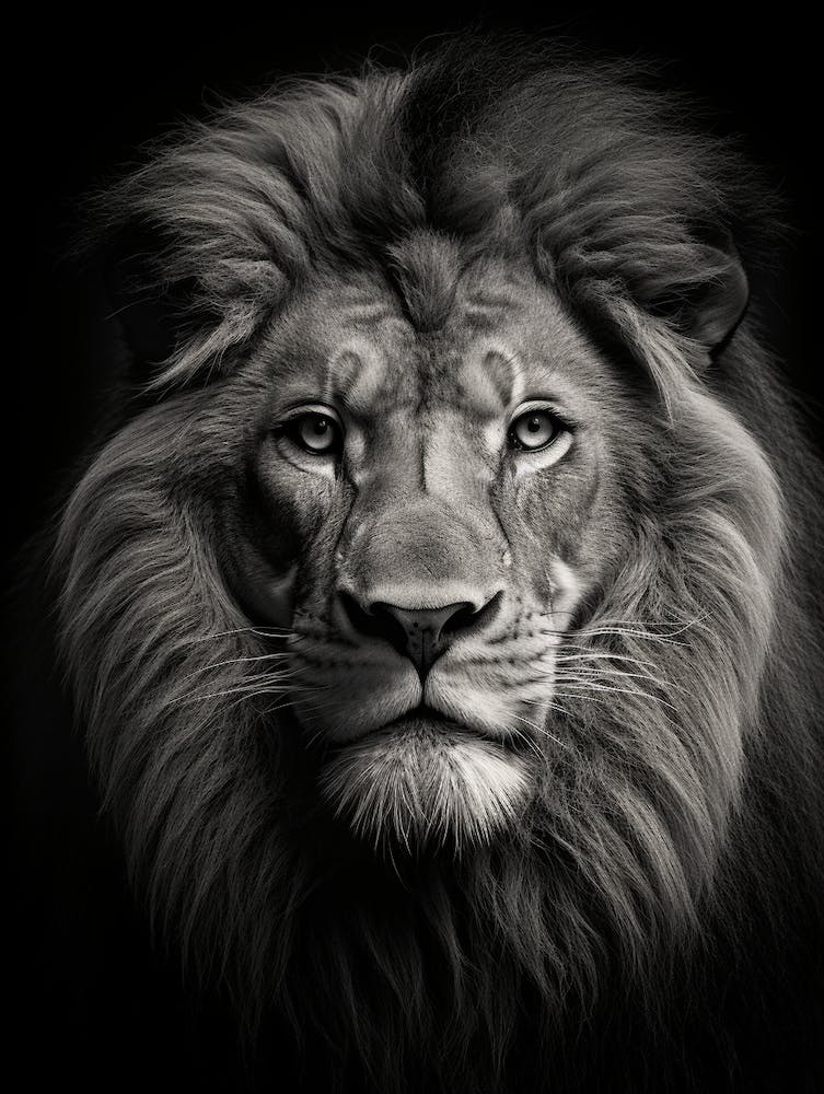 Photographie Noir et Blanc d'un lion
