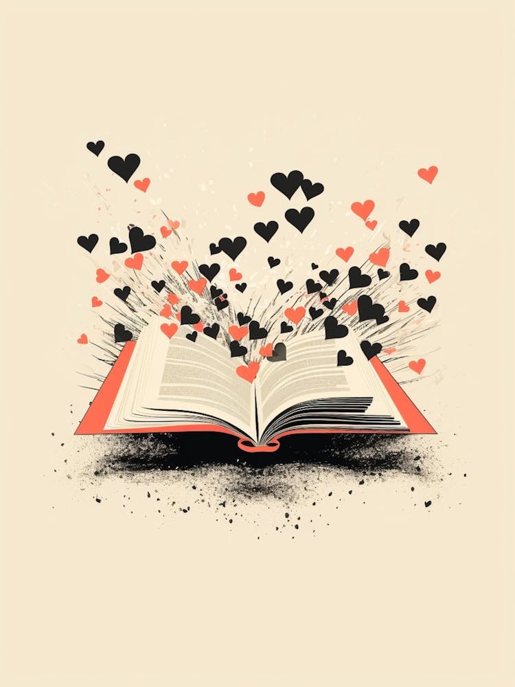 Black & Coral Open Book Heart 1