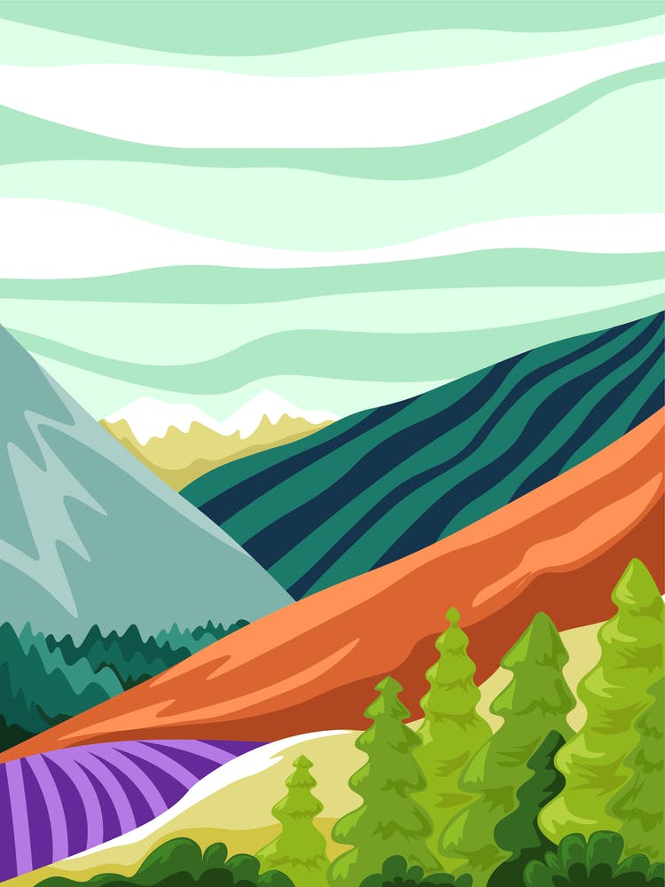 Scenery Of Fields And Mountains Range Landscape