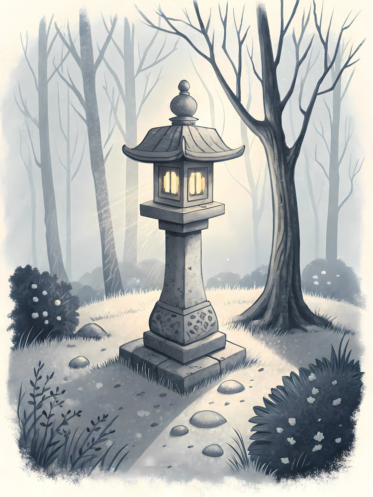 Minimalist Ink Sketch Of Isolated Stone Lantern