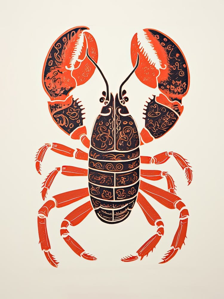 Lobster, Woodblock Animal  Drawing 3