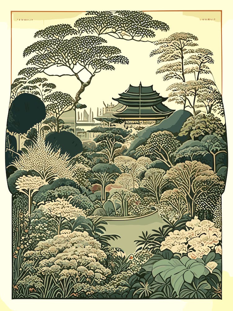 Rikugien Gardens, Japan Vintage Botanical