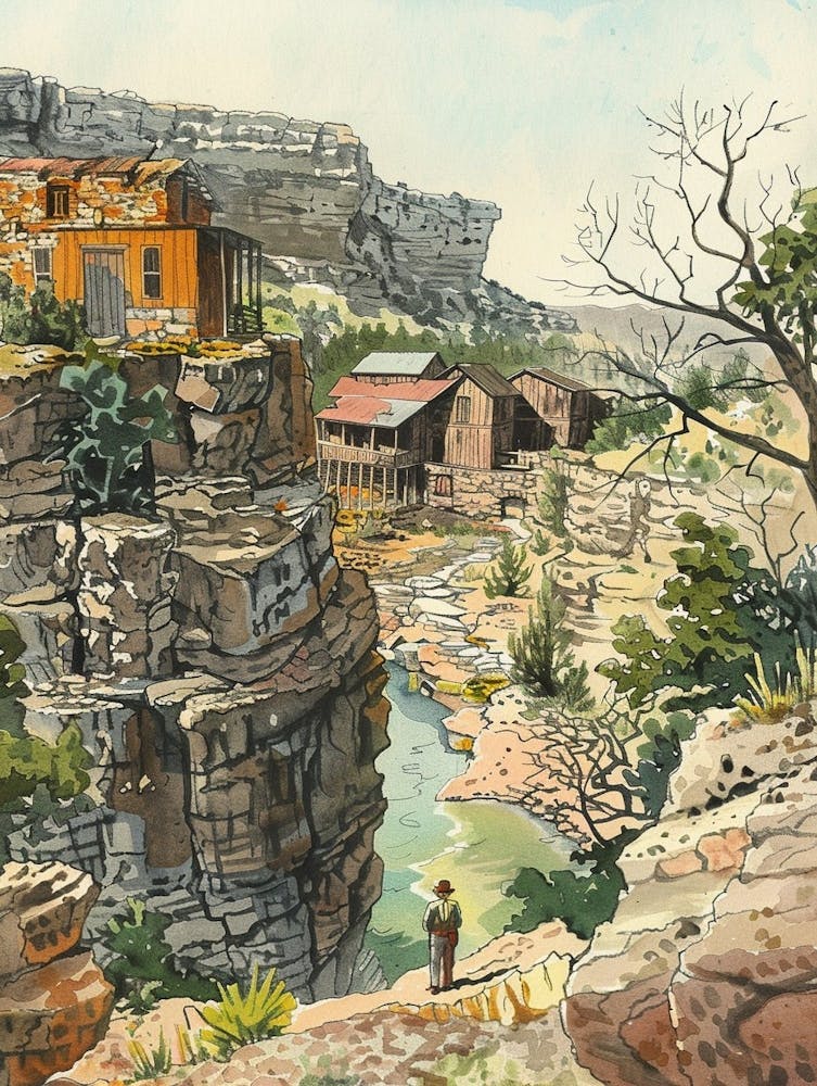 Storybook Illustration Mount Bonnell Austin Texas 1