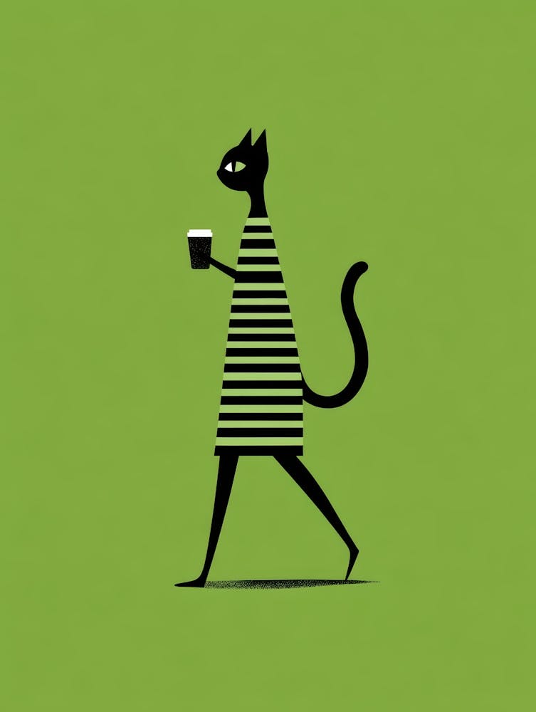 Cat In Striped Dress