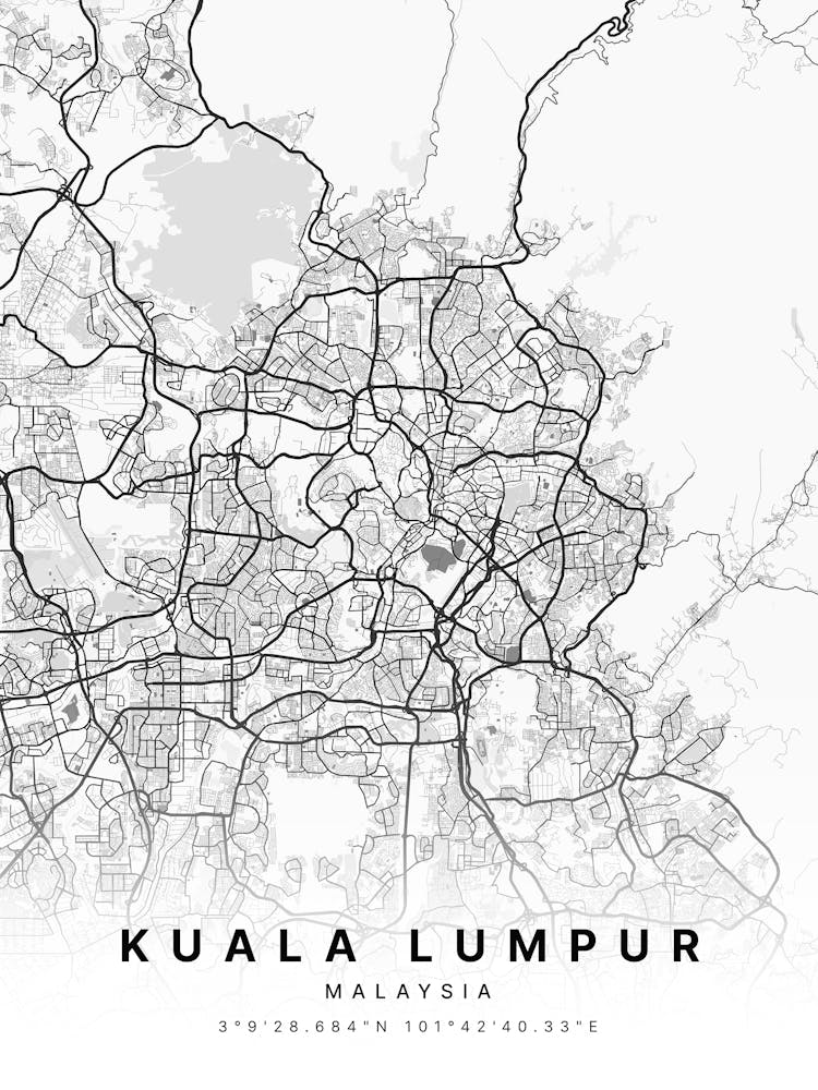 Kuala Lumpur Malaysia White Map