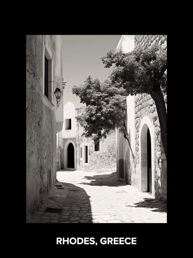 Poster Of Rhodes, Greece, Mediterranean Black And White Photography Analogue 4