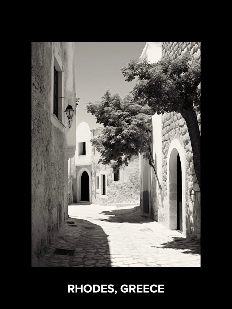 Poster Of Rhodes, Greece, Mediterranean Black And White Photography Analogue 4