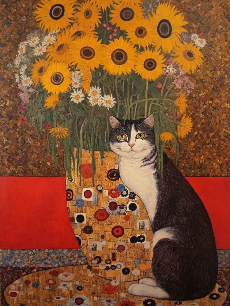 Cat With Sunflowers