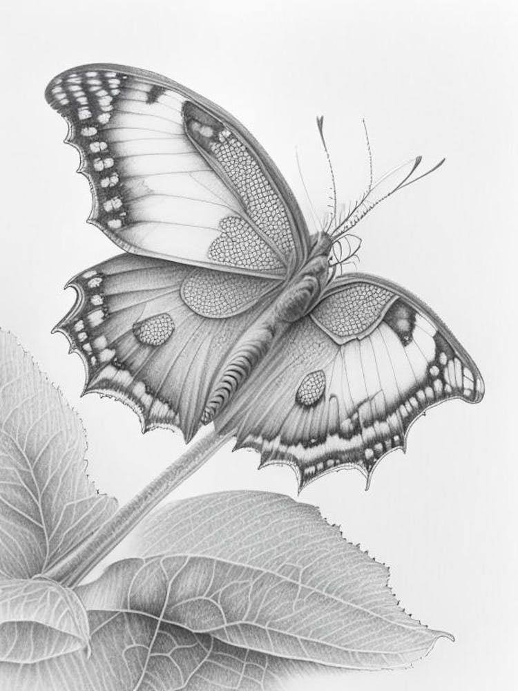 Comma Butterfly Greyscale Sketch 3