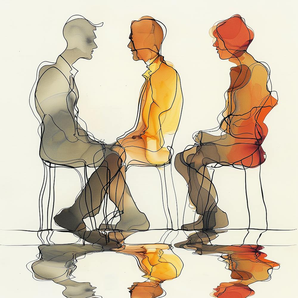Three People Talking - Line art, reflection art, city wall art, colorful wall art, home decor, minimal art, modern wall art, wall art, wall decoration, wall print colourful wall art, decor wall art, digital art, digital art download, interior wall art, do