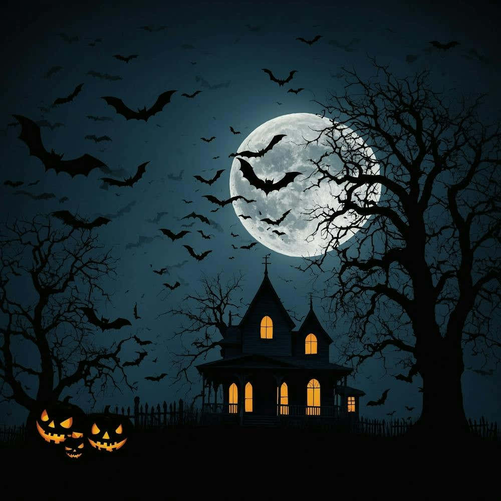 Flat Design Halloween Background With Bats