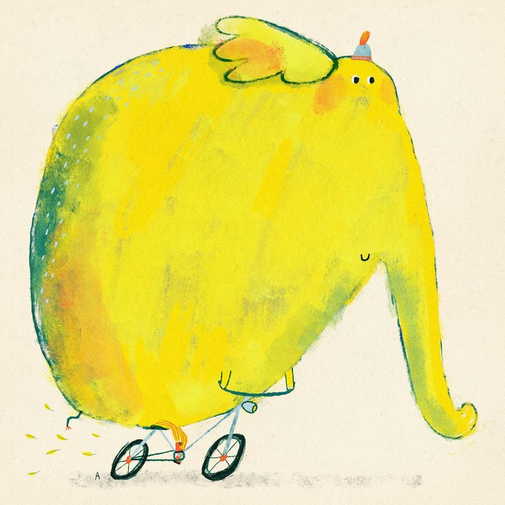 Yellow Elephant On A Bicycle In Autumn Square