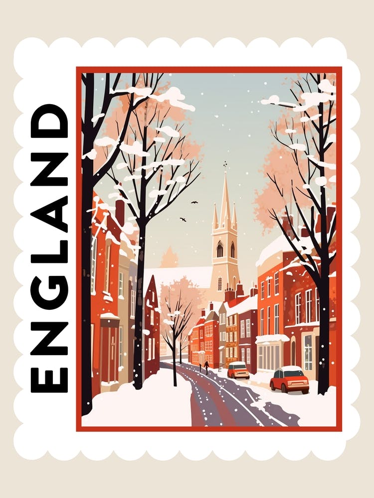 Retro Winter Stamp Poster Canterbury United Kingdom 1