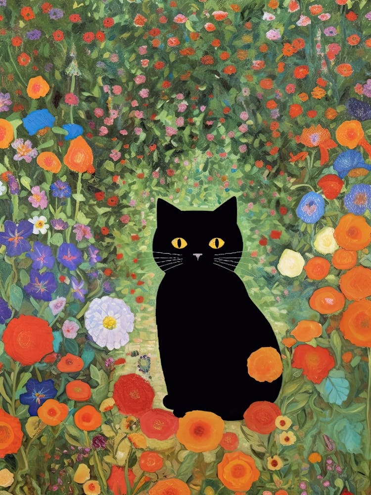 Flower Garden And A Black Cat, Inspired By Klimt 7