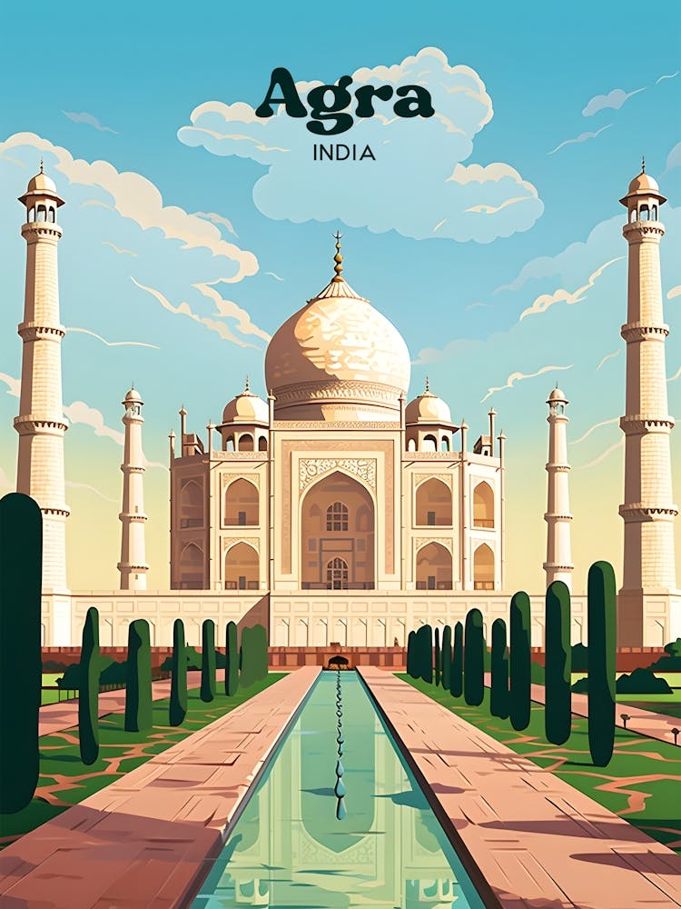 Agra Taj Mahal Travel Illustration