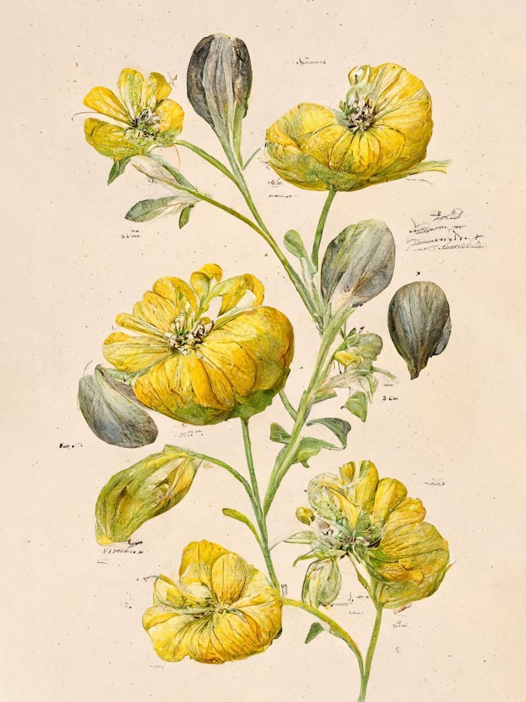 Yellow Vintage Flowers Farmhouse Botanical