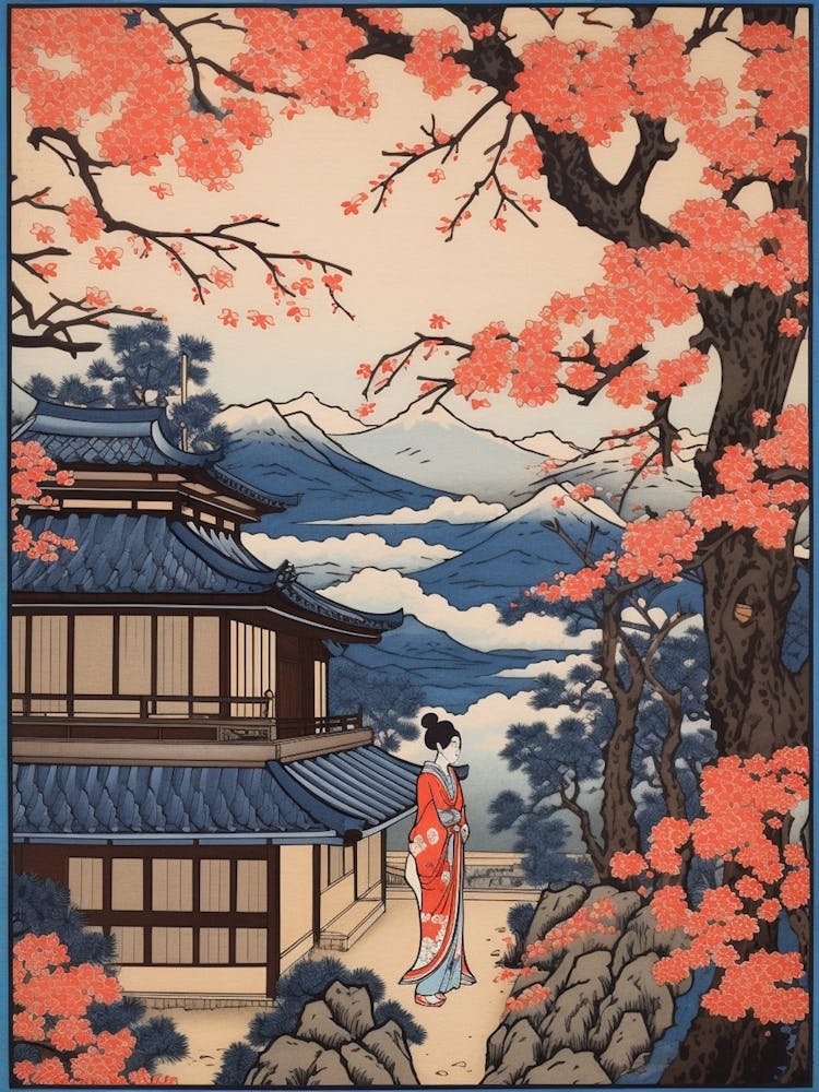 Yufuin Onsen, Japan Vintage Travel Art 3