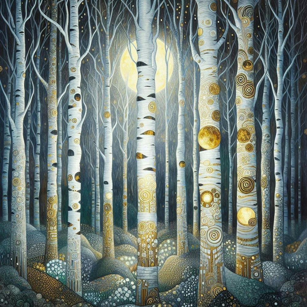gustav klimit Moonlight Birch Forest