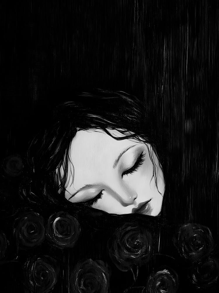 Girl Sleeping In Roses