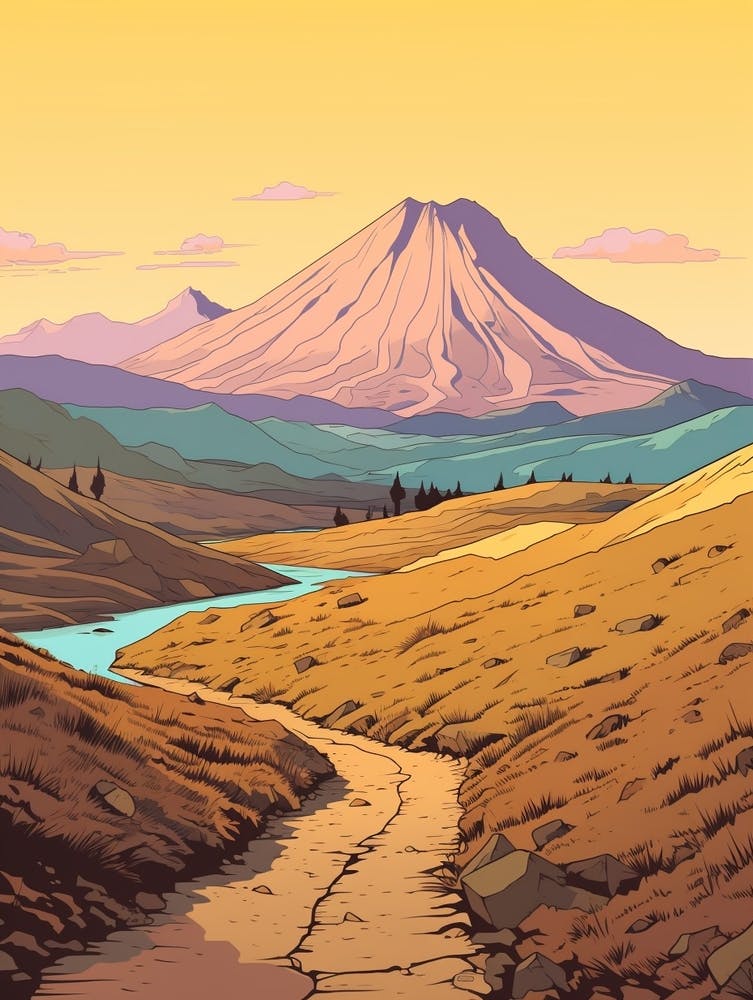 Tongariro Alpine Crossing New Zealand 3 Hike Illustration