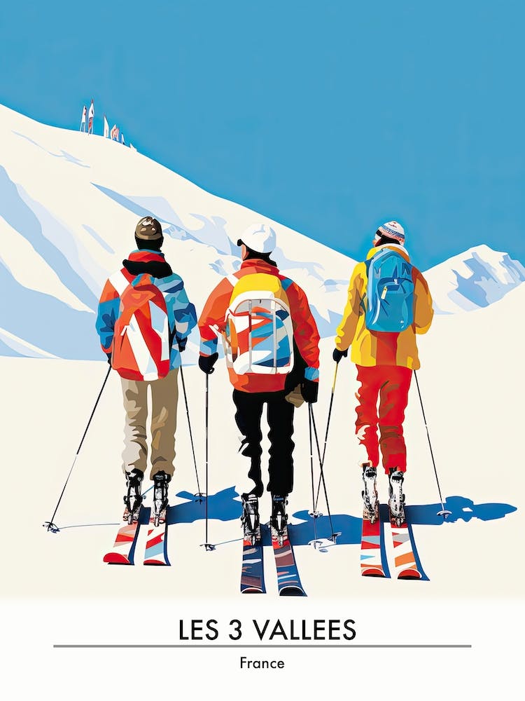 Les 3 Vallees   France, Ski Resort Poster Illustration 1
