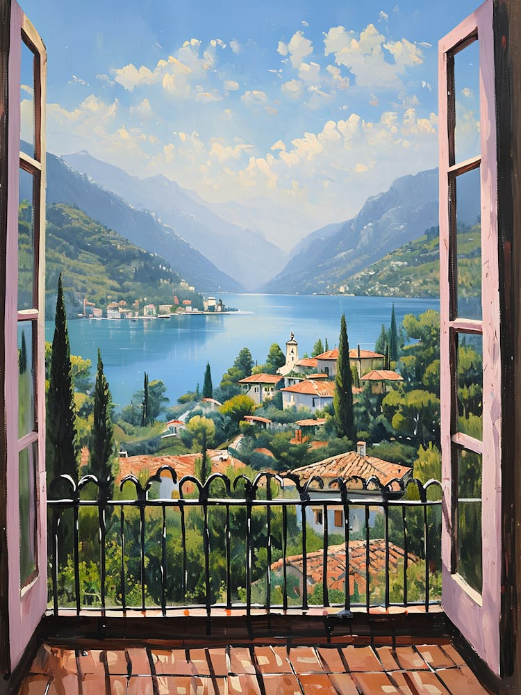 Henri Matisse Stil-Kunstdruck - Offenes Fenster Fauvismus Wandkunst - Mediterrane Comer See Szene - Farbenfrohe Kunst für moderne Wohnkultur