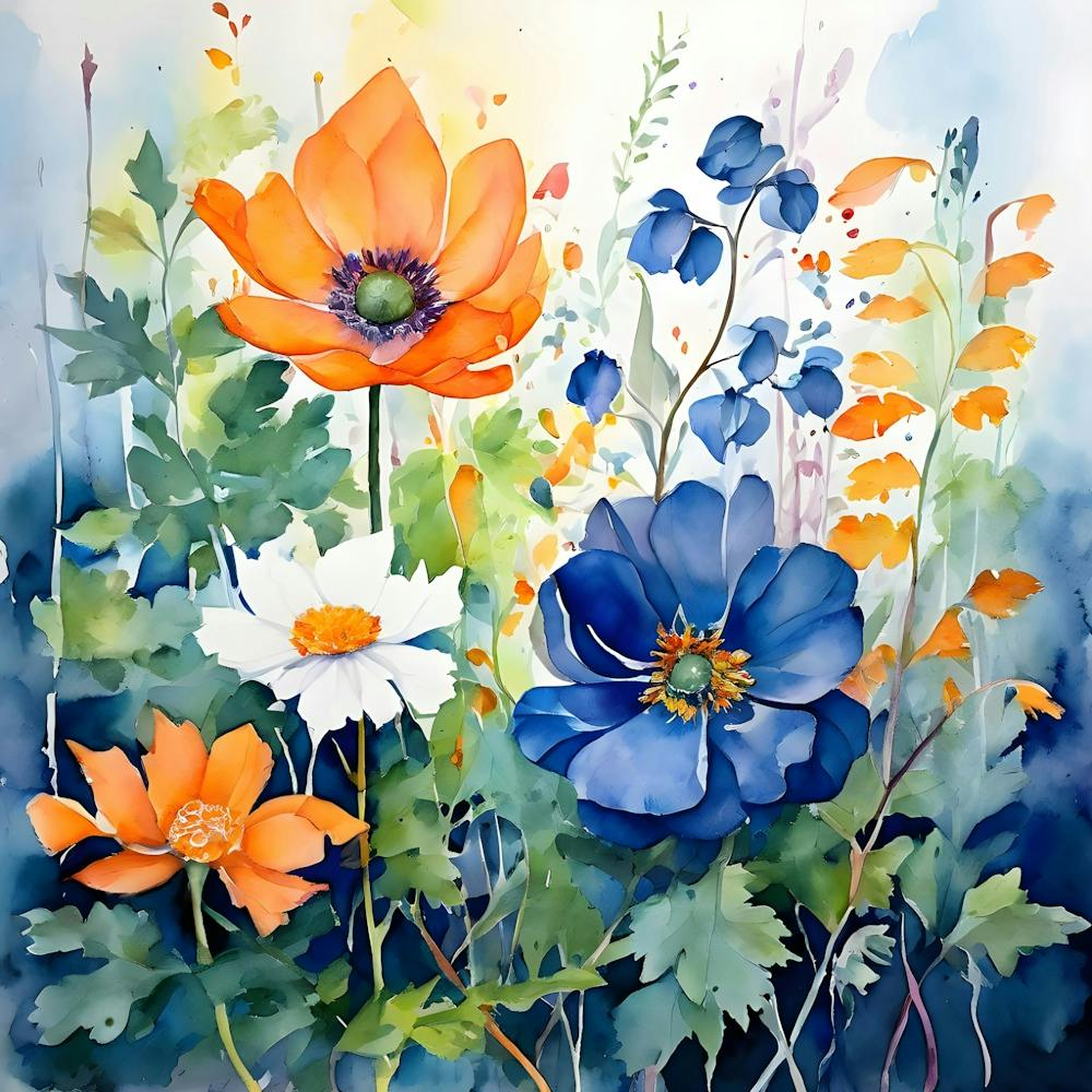 Blue And Orange Flowers 1