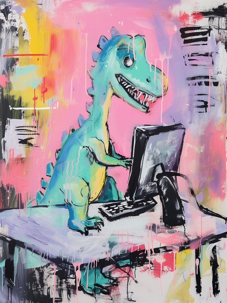 Abstract Dinosaur On The Computer Paint Splash Pink 1