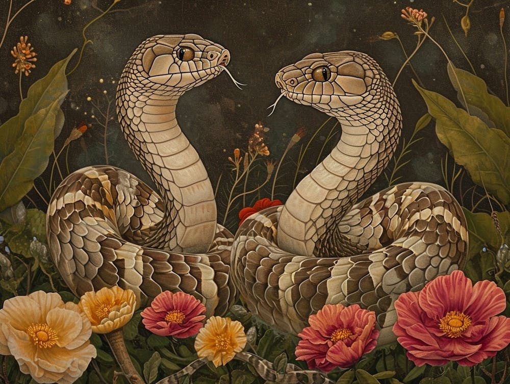 Floral Animal Illustration Cobra 1
