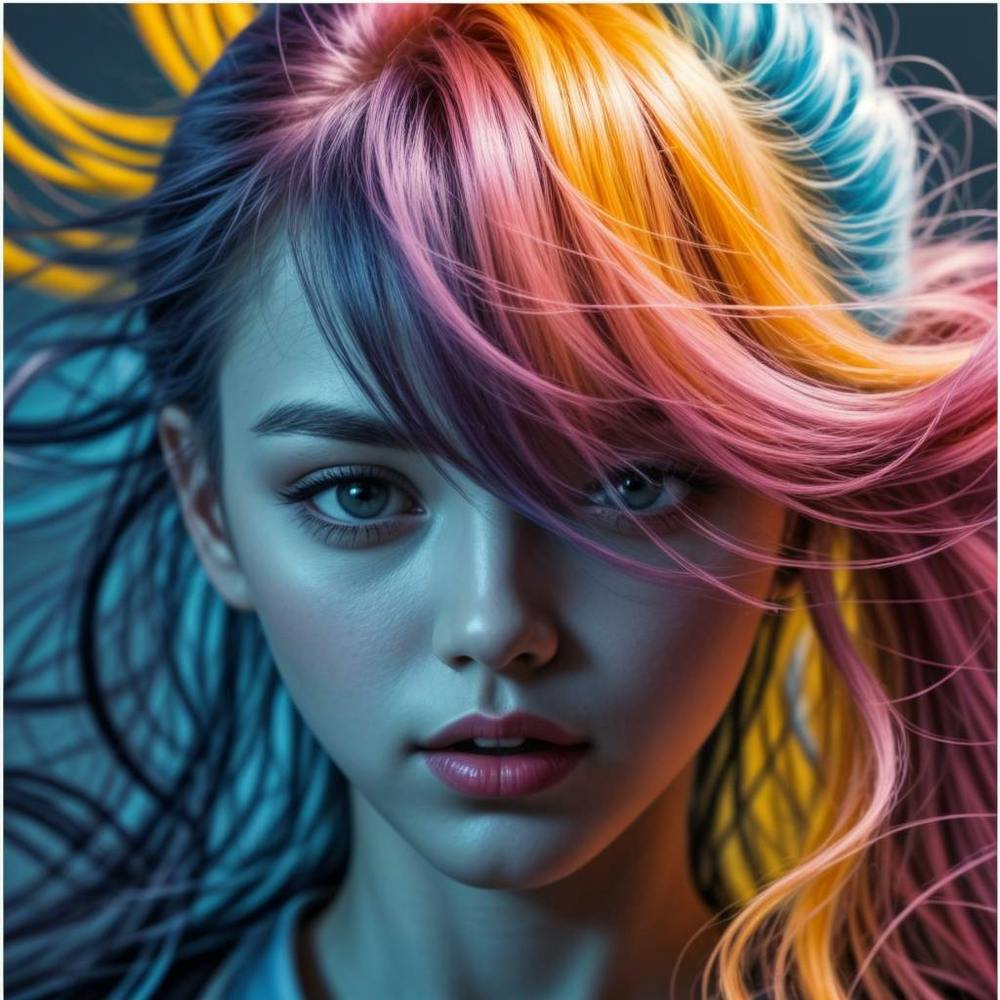 Portrait Of A Girl With Colorful Hair